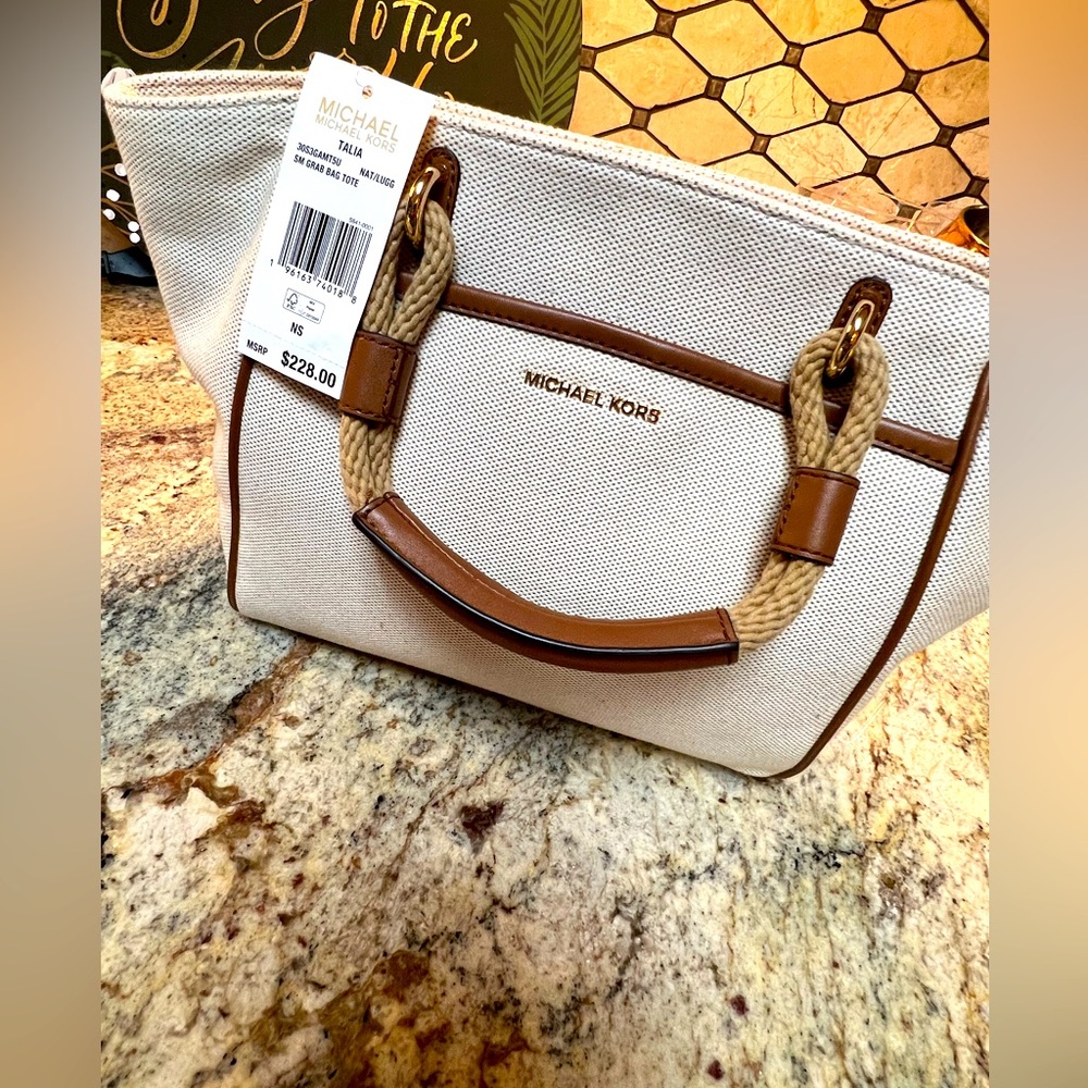 NWT:  Michael Michael Kors Talia Small Cotton Canvas Tote Bag.